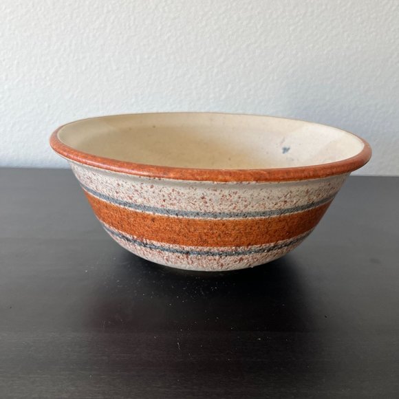 Westlin Studio Art Pottery 8" Bowl // Vintage 1980s Blue Rust Stripes Splatter - Picture 1 of 7